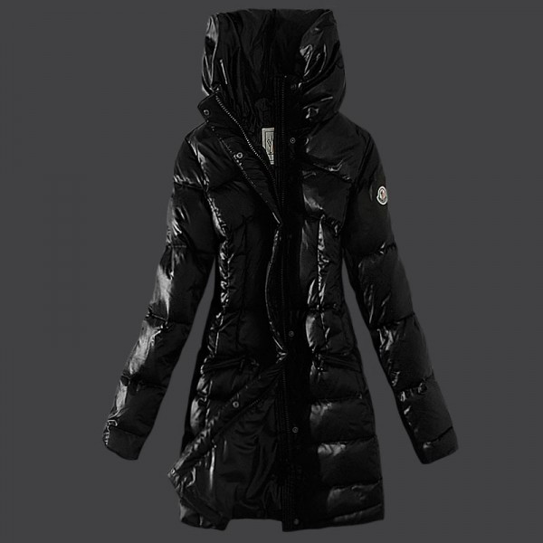 Moncler lungo Giù cappotto collo alto nero Presa M1068